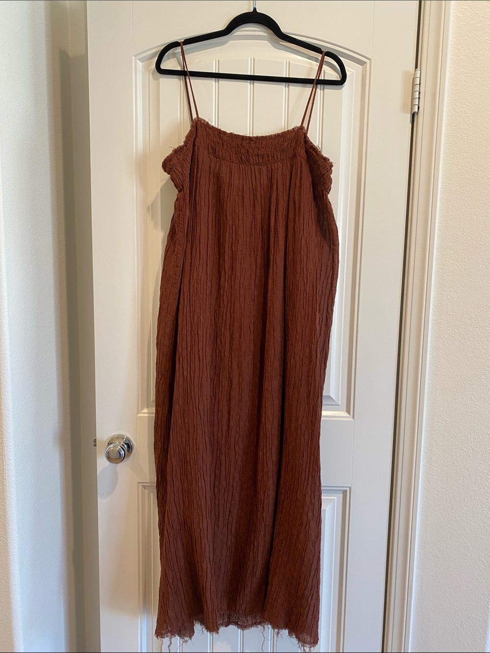 Zara Chocolate Brown Crinkle Maxi Slip Dress